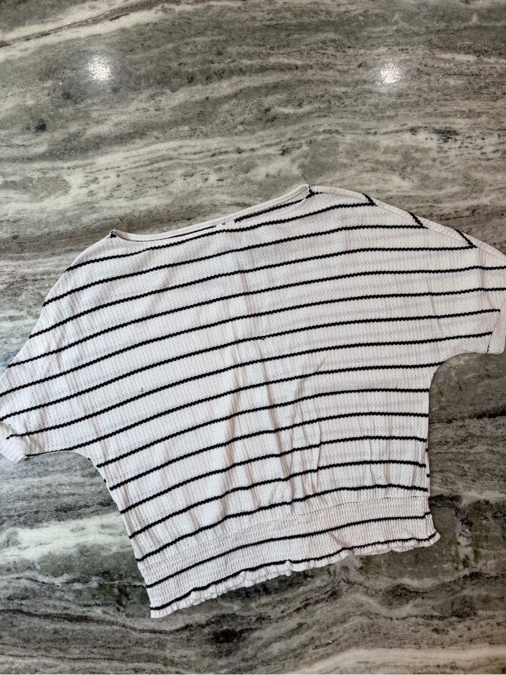 Women's White and Black Striped Short Sleeve Knit Top